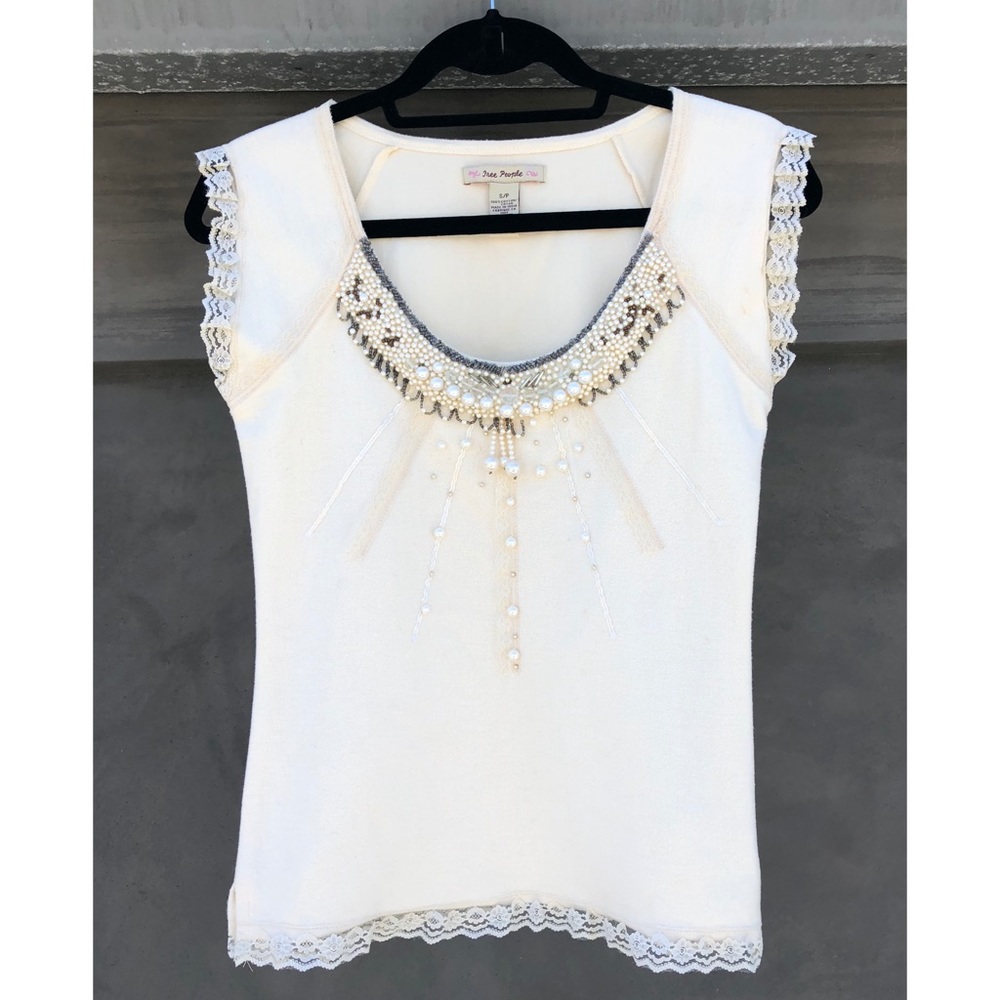 Free People cream beaded blouse